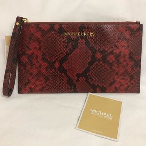Michael Kors Red Embossed Snake-Like Wristlet